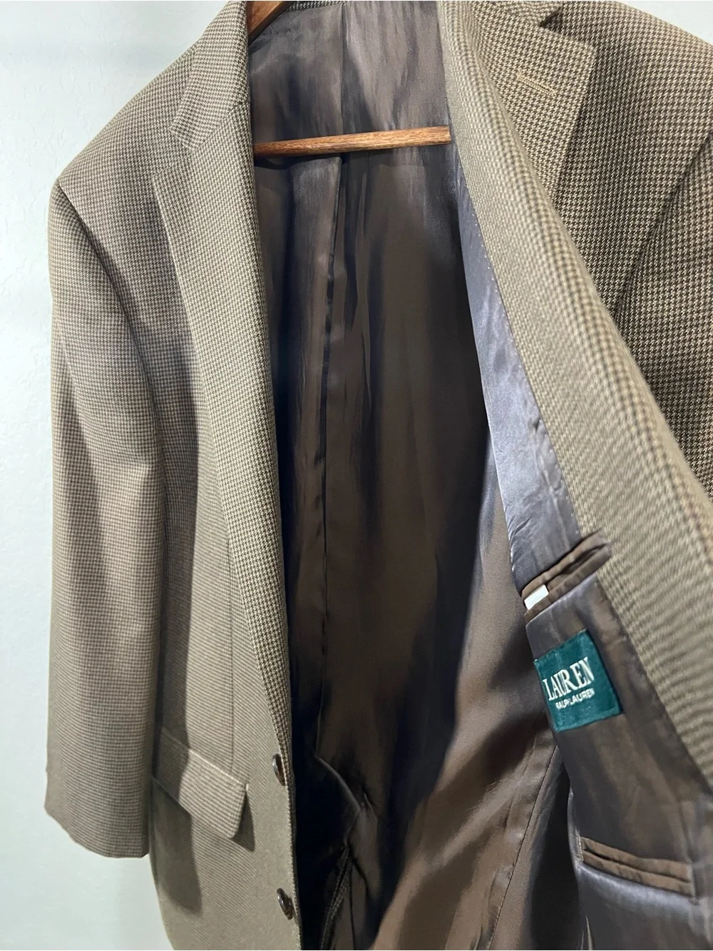 Lauren Ralph Lauren Houndstooth Sport Coat Mens Size 42R Macys Brown Blazer
